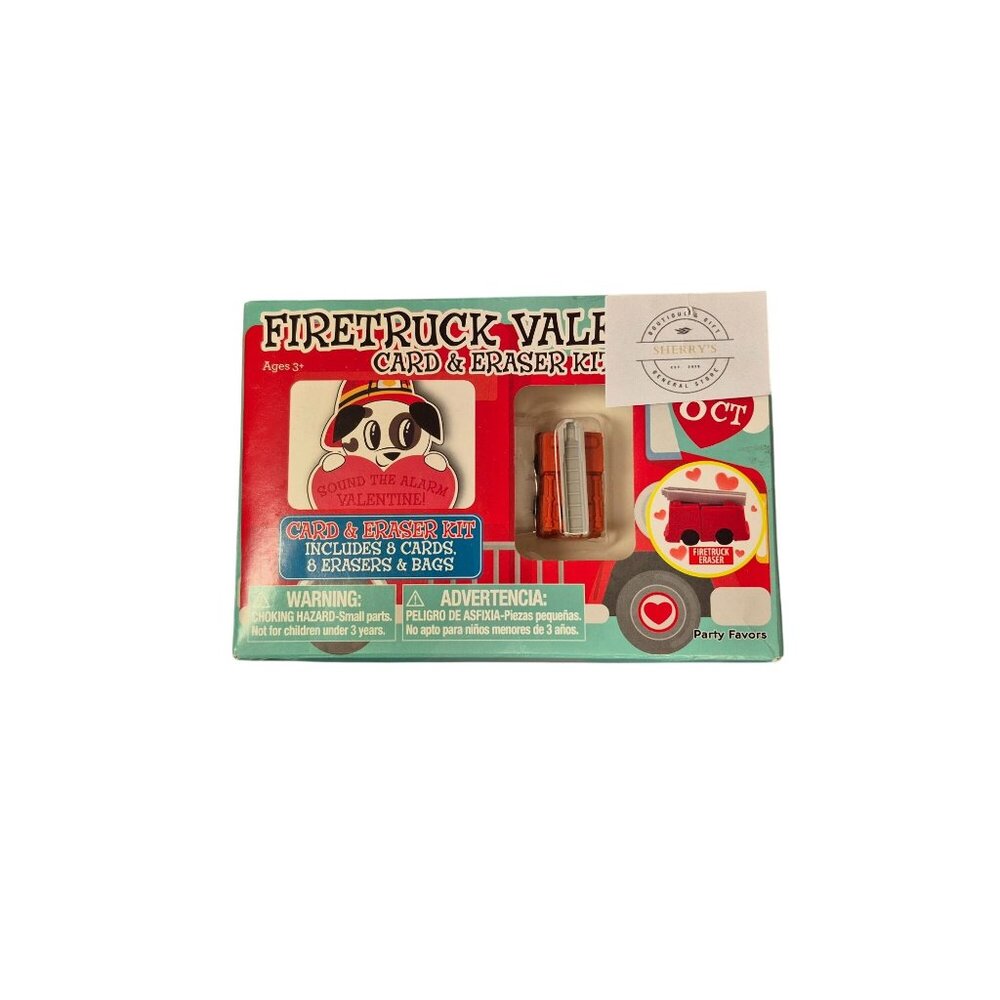 Firetruck Valentine Card & Eraser Kit Includes 8 Cards 8 Firetruck Shaped Eraser